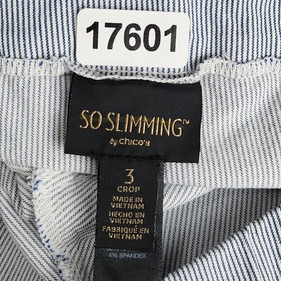 Chicos Pants Womens 3 Blue XL Pinstripe Stretch Crop Capri Pull On So Slimming - Picture 12 of 14